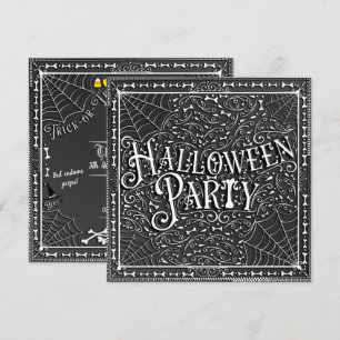 Halloween-Party Spinnennetze & Knochen Schwarz Wei Einladung