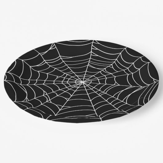 Halloween-Party, Spinnweben, Schwarz und Weiß Pappteller (Schrägansicht)