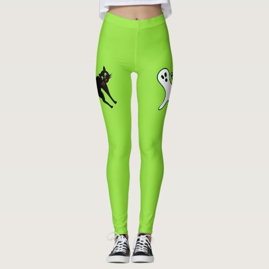 Halloween-Party Spooky Cat Niedlich Ghost Neon Gre Leggings (Vorderseite)