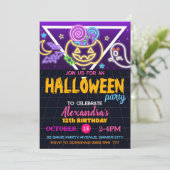 Halloween Party Spooky Geburtstag, Neon Einladung (Stehend Vorderseite)