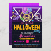 Halloween Party Spooky Geburtstag, Neon Einladung (Vorne/Hinten)