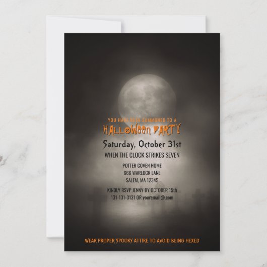 Halloween-Party Spooky Moonlight Friedhof Einladung (Vorderseite)