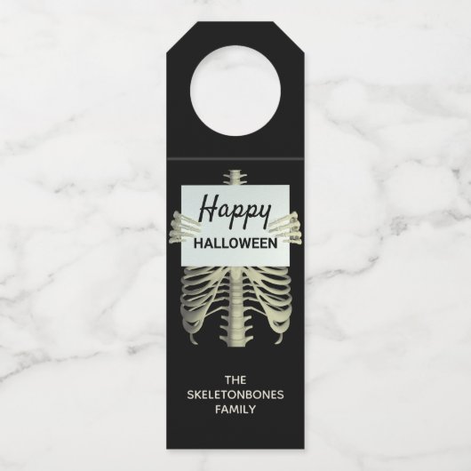 Halloween-Party Spooky Skeleton Schwarz-Weiß Flaschenanhänger (Vorderseite)