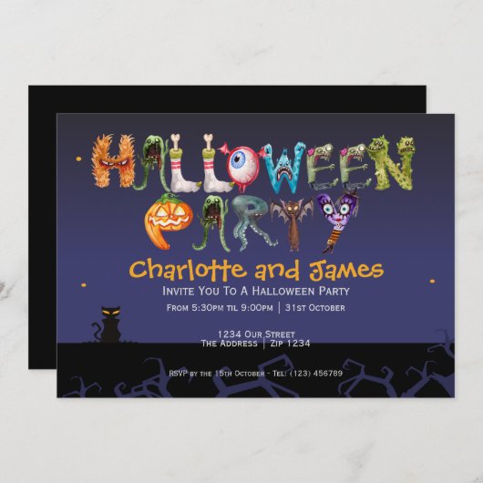 Halloween-Party Spooky Typografie Personalisiert Einladung (Vorne/Hinten)