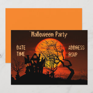 Halloween-Party Spuk Haus schwarz-orange Einladung