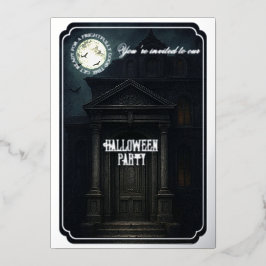 Halloween-Party - Spuk Herrenhaus und Vollmond Folieneinladung