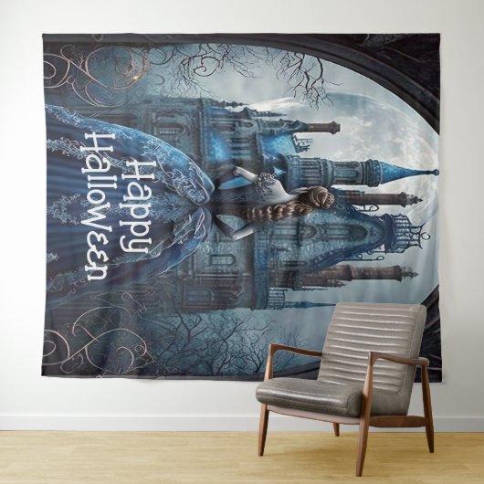 Halloween-Party Spuk House Blue Night Beängstigend Wandteppich (Beispiel (Horizontal))