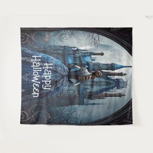 Halloween-Party Spuk House Blue Night Beängstigend Wandteppich (Vorderseite (Horizontal))