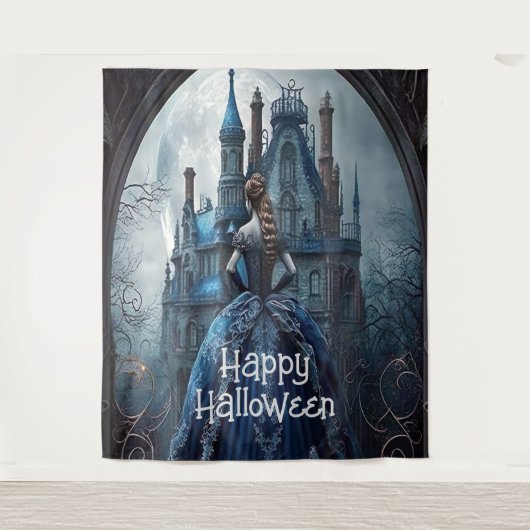 Halloween-Party Spuk House Blue Night Beängstigend Wandteppich (Vorderseite)