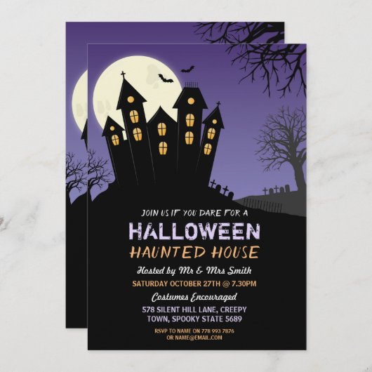 Halloween-Party Spuk House Horror Moon Einladung (Vorne/Hinten)