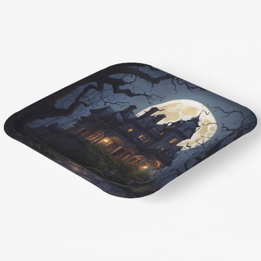 Halloween-Party Spuk Mansion Pappteller (Gewinkelt)