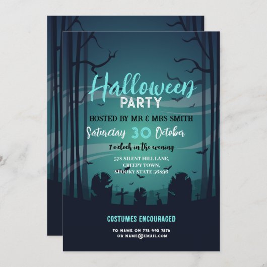 Halloween-Party Spuk Woods Fledermäuse Grüne Einla Einladung (Vorne/Hinten)