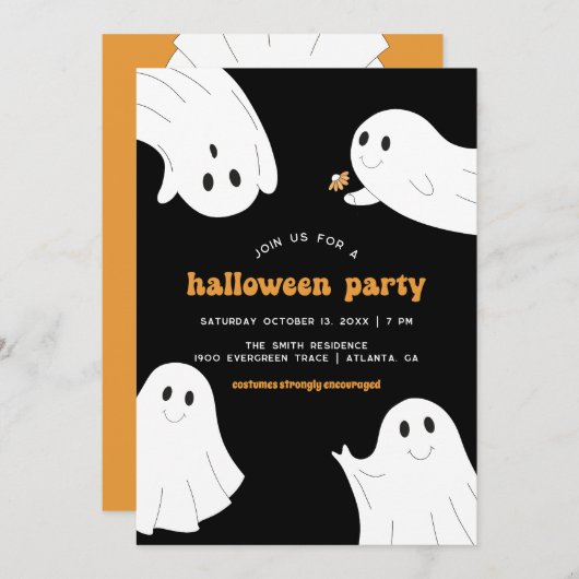 Halloween-Party Stationery | Niedlich Ghost Hallow Einladung (Vorne/Hinten)
