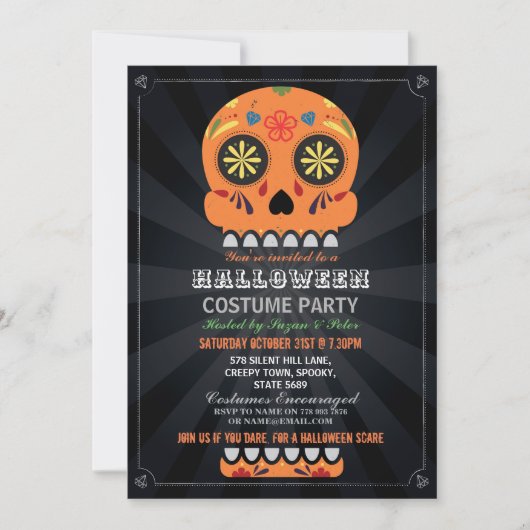 Halloween-Party Sugar Skull Oktober Orange Pumpkin Einladung (Vorderseite)