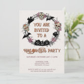 Halloween-Party Sugar Skull Wreath Einladung (Stehend Vorderseite)