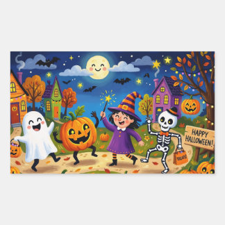 Halloween-Party - Süße Illustration & Silberne Kin Rechteckiger Aufkleber
