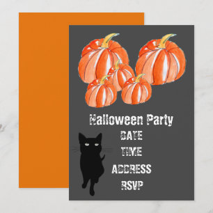 Halloween-Party süße Kürbisse mit schwarzer Katze Einladung