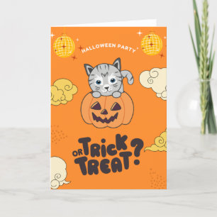 Halloween-Party-Süßigkeiten-oder-Saures-Katze Kürb Feiertagskarte