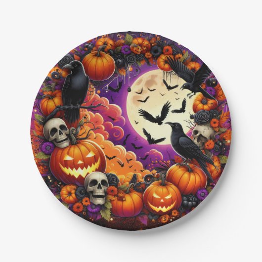 Halloween-Party-Teller: Spookes und festes Design Pappteller (Vorderseite)
