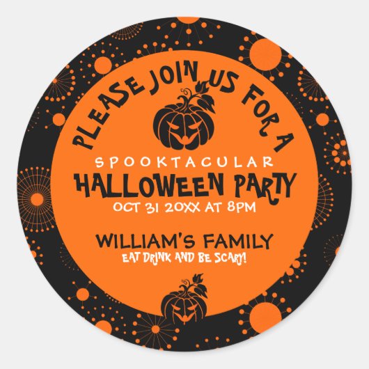 Halloween-Party Template Moderne Orang Circles Runder Aufkleber (Vorderseite)