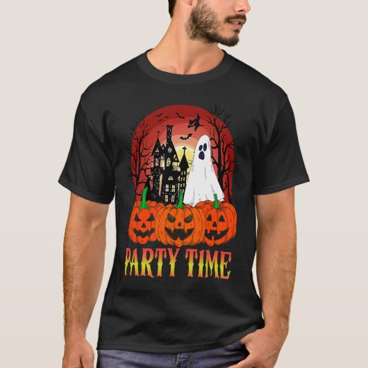 Halloween Party Time Ghost Pumpkin Haunted House T-Shirt (Vorderseite)