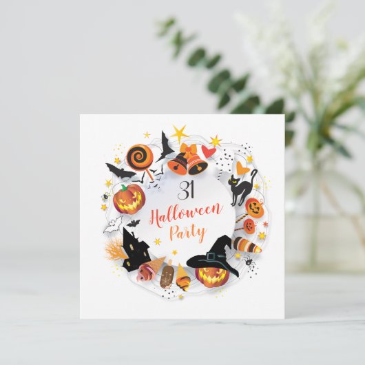 Halloween-Party Trendy Design Save The Date (Stehend Vorderseite)