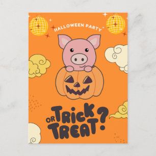 Halloween-Party-Trick oder Behandlung Schweinepump Feiertagspostkarte