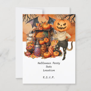 Halloween-Party TRICK ODER LECKEREIEN mit Katzenli Postkarte