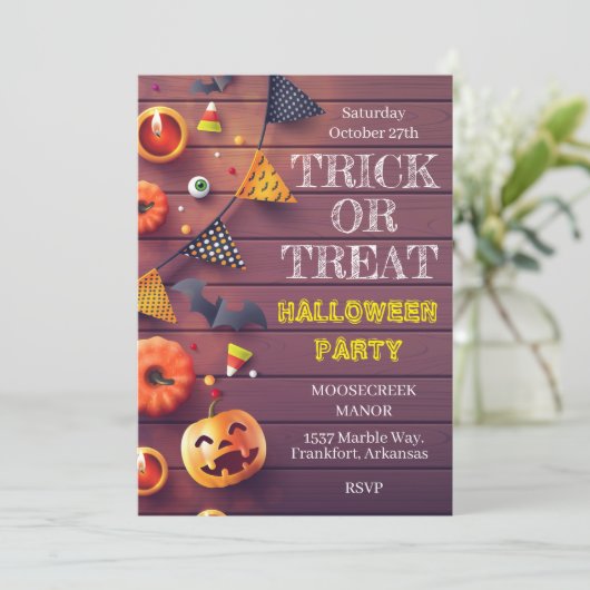 Halloween-Party Trick oder Treat Einladungen (Stehend Vorderseite)