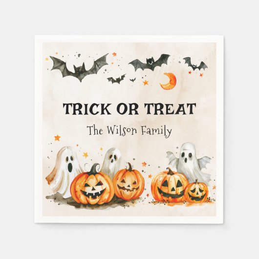 Halloween-Party Trick oder Treat Pumpkin Ghost Serviette (Vorderseite)