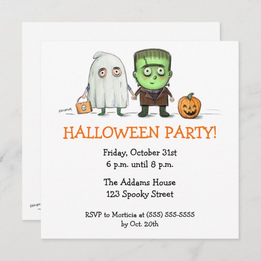 Halloween-Party-Trick oder Treater Einladungen (Vorne/Hinten)