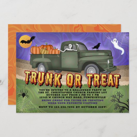 Halloween-Party Trunk oder Leckerei Pumpkin Truck  Einladung (Vorne/Hinten)