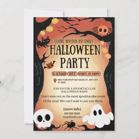 Halloween-Party-Typografie Moderner Sofortdownload Einladung (Vorderseite)