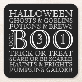 Halloween-Party-Typografie-Untersetzer - B u. W Rechteckiger Pappuntersetzer