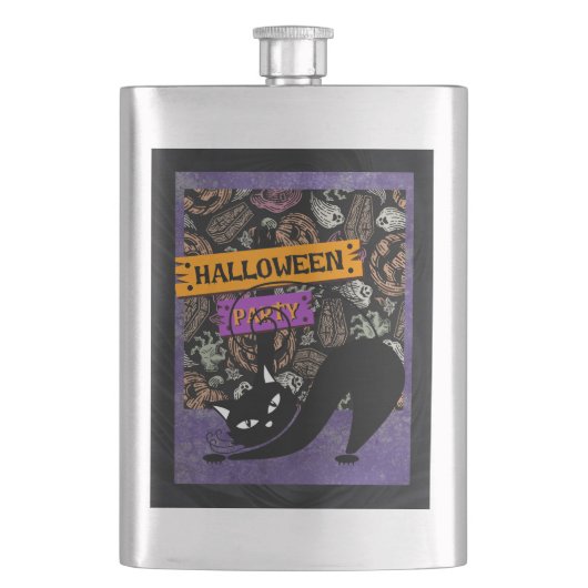 Halloween-Party und schwarze Katze Flachmann (Vorderseite)