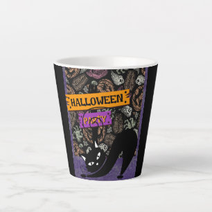 Halloween-Party und schwarze Katze Milchtasse