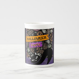 Halloween-Party und schwarze Katze Porzellantasse