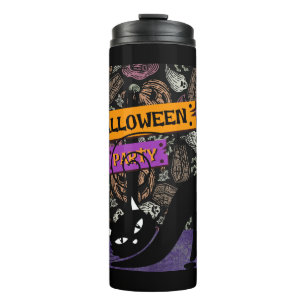 Halloween-Party und schwarze Katze Thermosbecher