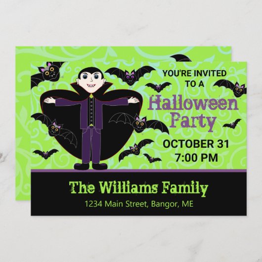 Halloween-Party Vampir mit Fledermäusen Einladung (Vorne/Hinten)