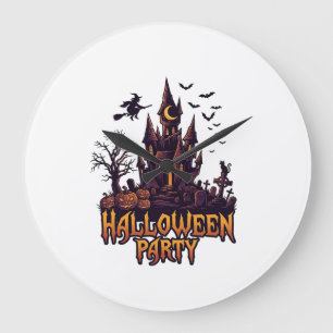 Halloween-Party Verlassenes Schloss Kürbisse Flede Große Wanduhr