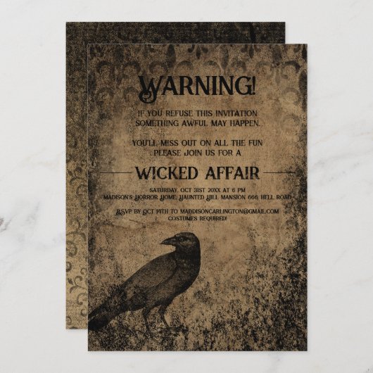 Halloween-Party Vintag Gothic Raven Einladung (Vorne/Hinten)