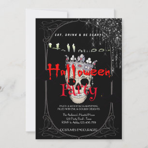 Halloween-Party Vintage-Gotisch Silberschädel Einladung