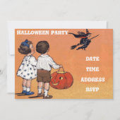 Halloween-Party Vintage Kinder mit Hexe Einladung (Vorderseite)
