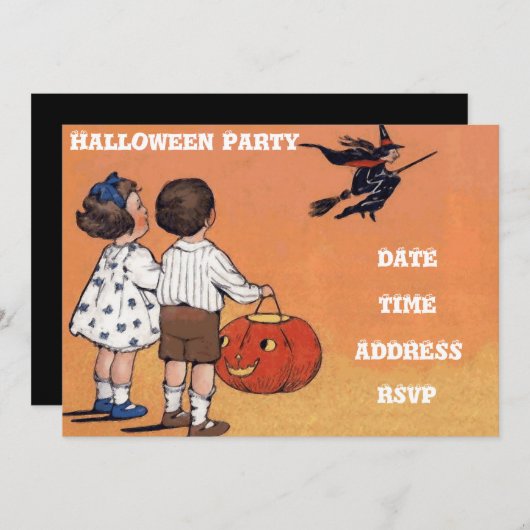Halloween-Party Vintage Kinder mit Hexe Einladung (Vorne/Hinten)