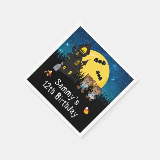 Halloween Party Werewolf Blue Serviette (Ecke)