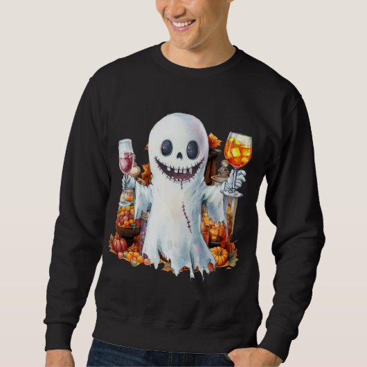 Halloween Party with Ghost drinks wine Sweatshirt (Vorderseite)