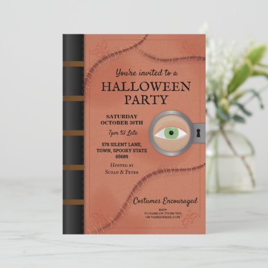 Halloween-Party Zauberbuch Hocus Augapfel Horror Einladung (Stehend Vorderseite)