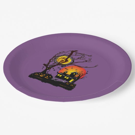 Halloween-Party Zeit in Lila Pappteller (Schrägansicht)