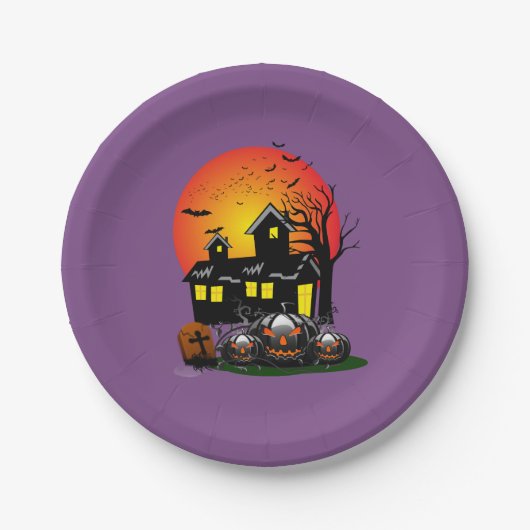 Halloween-Party Zeit in Lila Pappteller (Vorderseite)