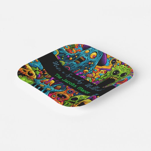 Halloween-Party | Zombie und Monster Personalisier Pappteller (Gewinkelt)